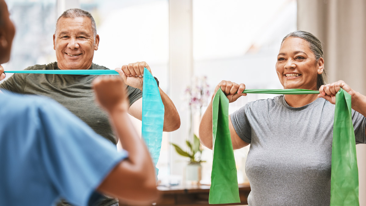 Older adults doing physical therapy together