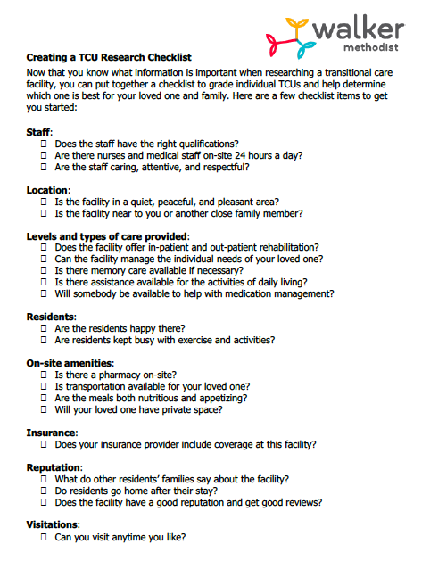 Grading Guide for Researching transitional care Facilities Grading Guide for Researching transitional care Facilities