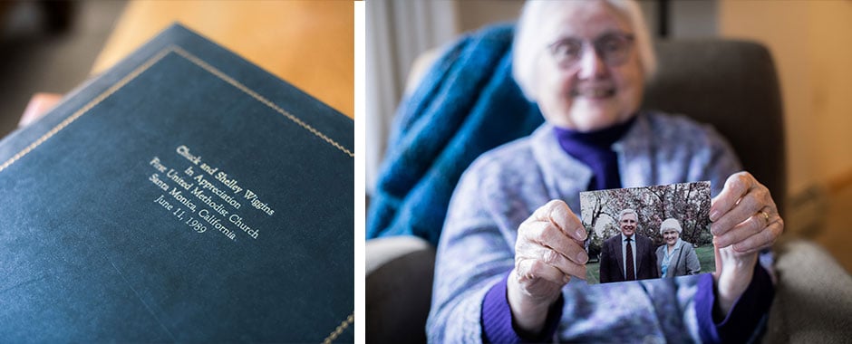 Shelley Wiggins holding picture and top of religious text