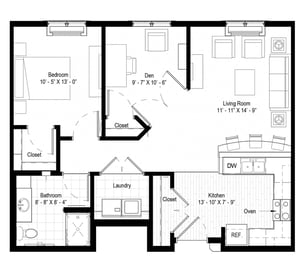 The Helsingborg - 890 sq ft, 1 bedroom, 1 bathroom, den
